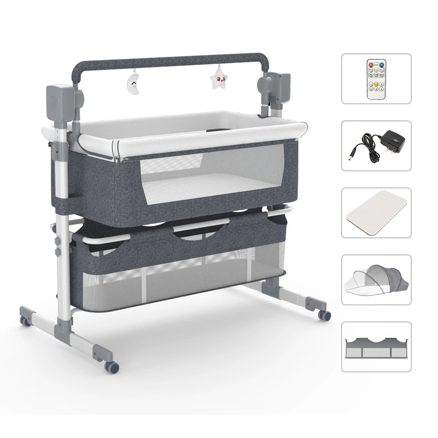 Portable Rocking Bedside Bassinet — Electric Sway, 0–6 Months