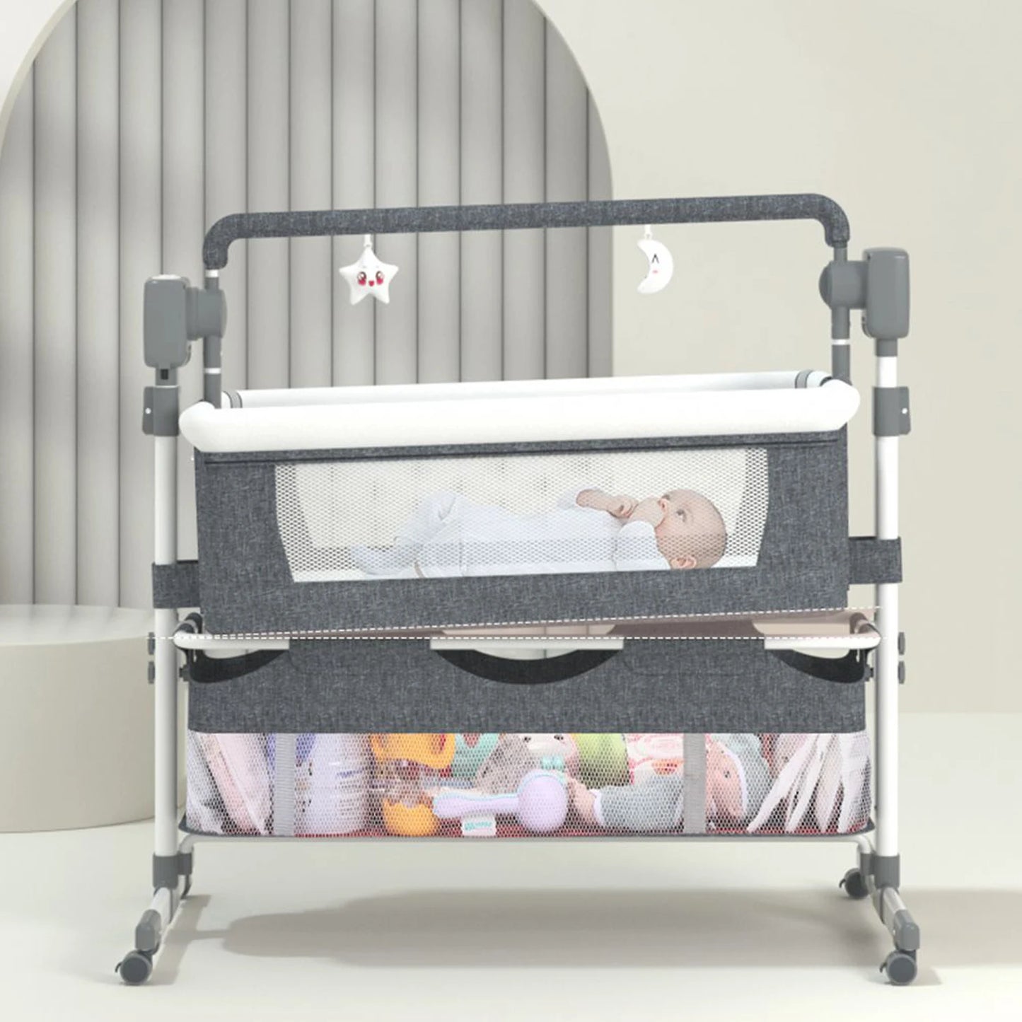 Portable Rocking Bedside Bassinet — Electric Sway, 0–6 Months