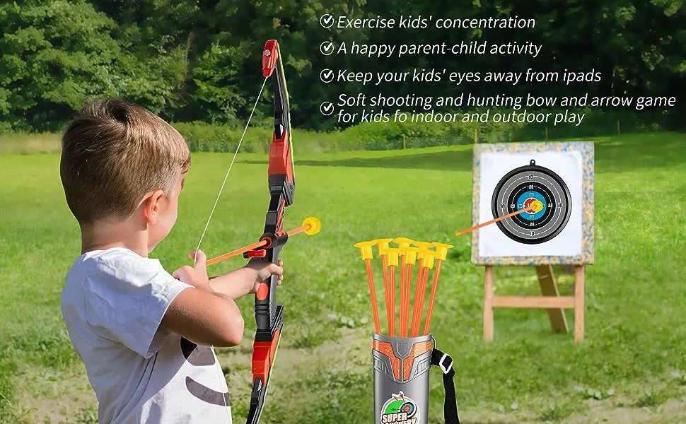 LED Light-Up Kids Archery Set — 10 Suction Arrows, Target & Quiver (Ages 4–12)