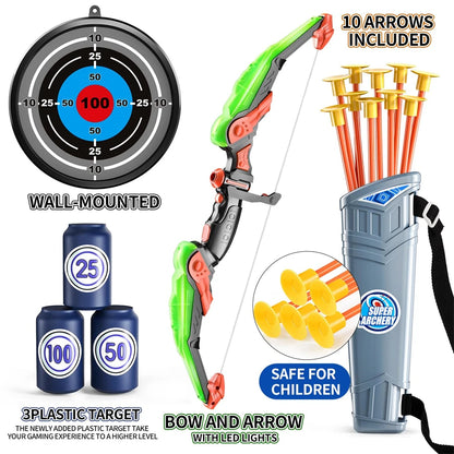 LED Light-Up Kids Archery Set — 10 Suction Arrows, Target & Quiver (Ages 4–12)
