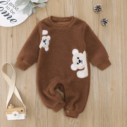 Bear Embroidered Plush Baby Onesie