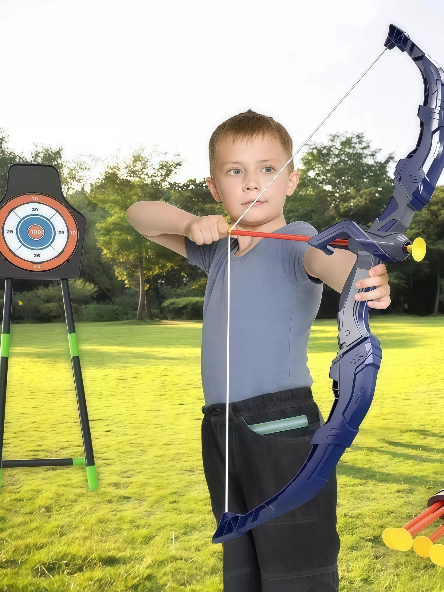 LED Light-Up Kids Archery Set — 10 Suction Arrows, Target & Quiver (Ages 4–12)