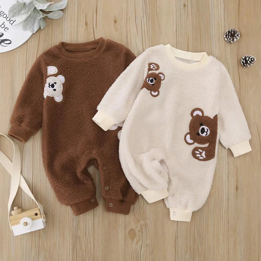 Bear Embroidered Plush Baby Onesie