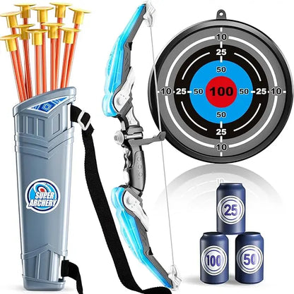 LED light-up kids bow with suction-cup arrows, target and quiver