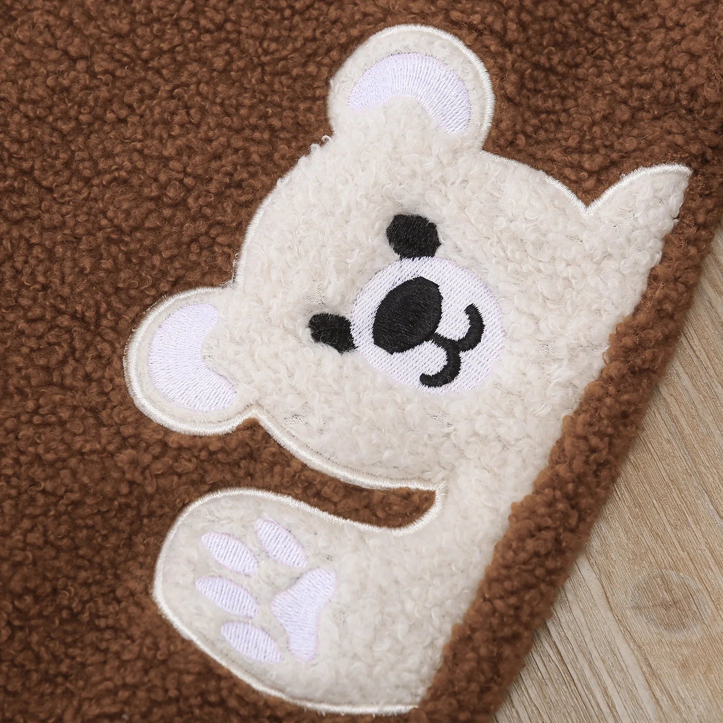Bear Embroidered Plush Baby Onesie