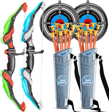 LED Light-Up Kids Archery Set — 10 Suction Arrows, Target & Quiver (Ages 4–12)