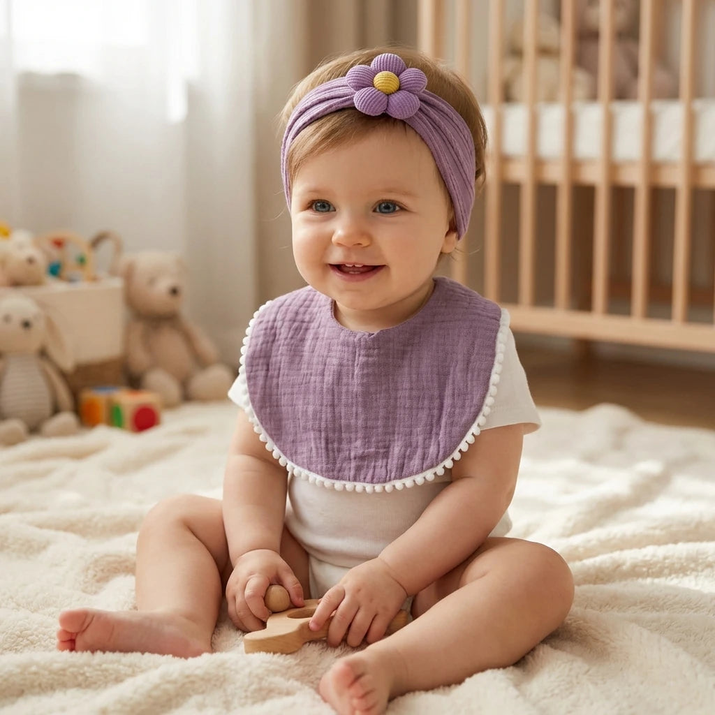 Flower Headband & Adjustable Bib Set
