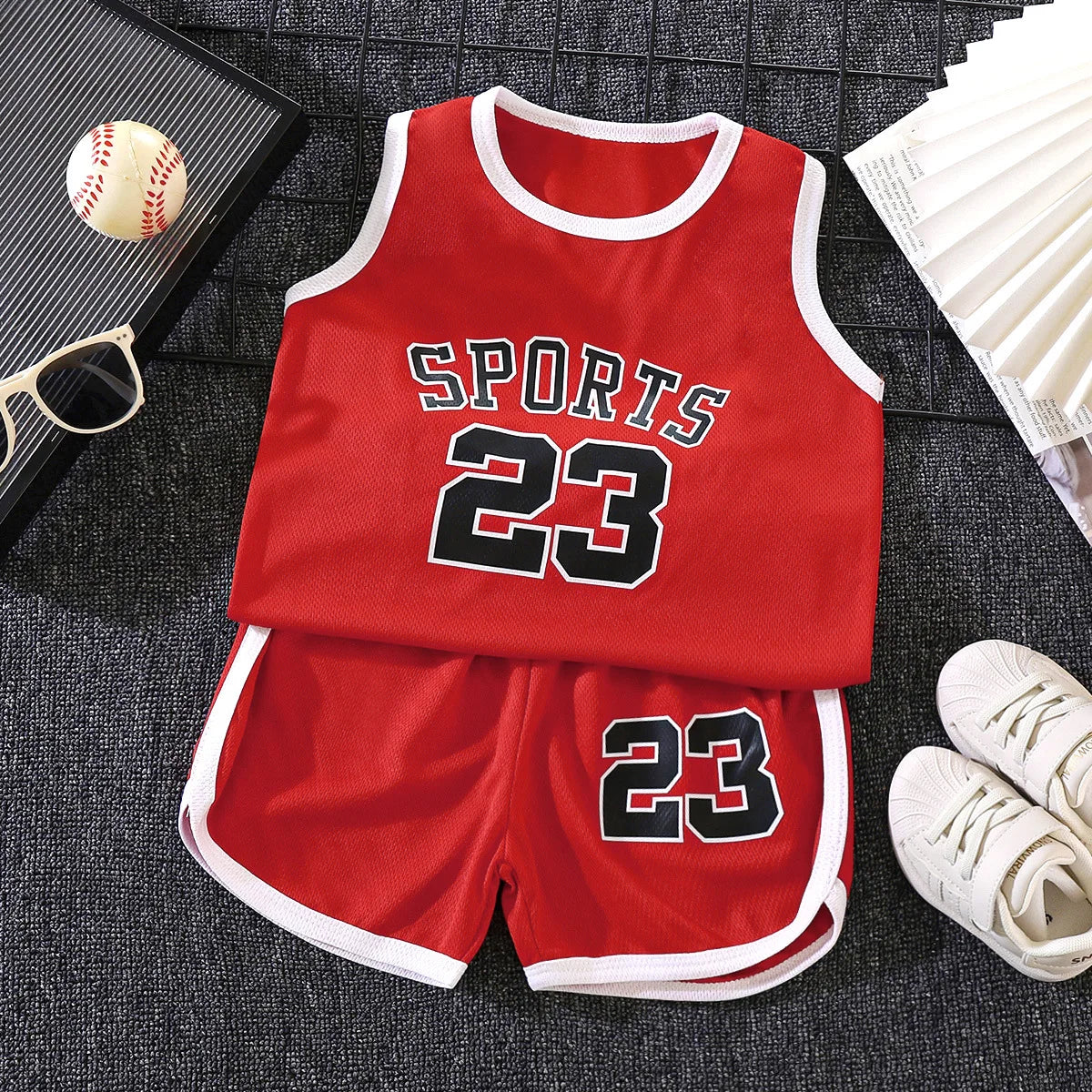 Kids Sports Set for Boys and Girls Baby Basketball Jersey Summer Mesh Tank Top Shorts Quick Dry Set Summer Sportswear