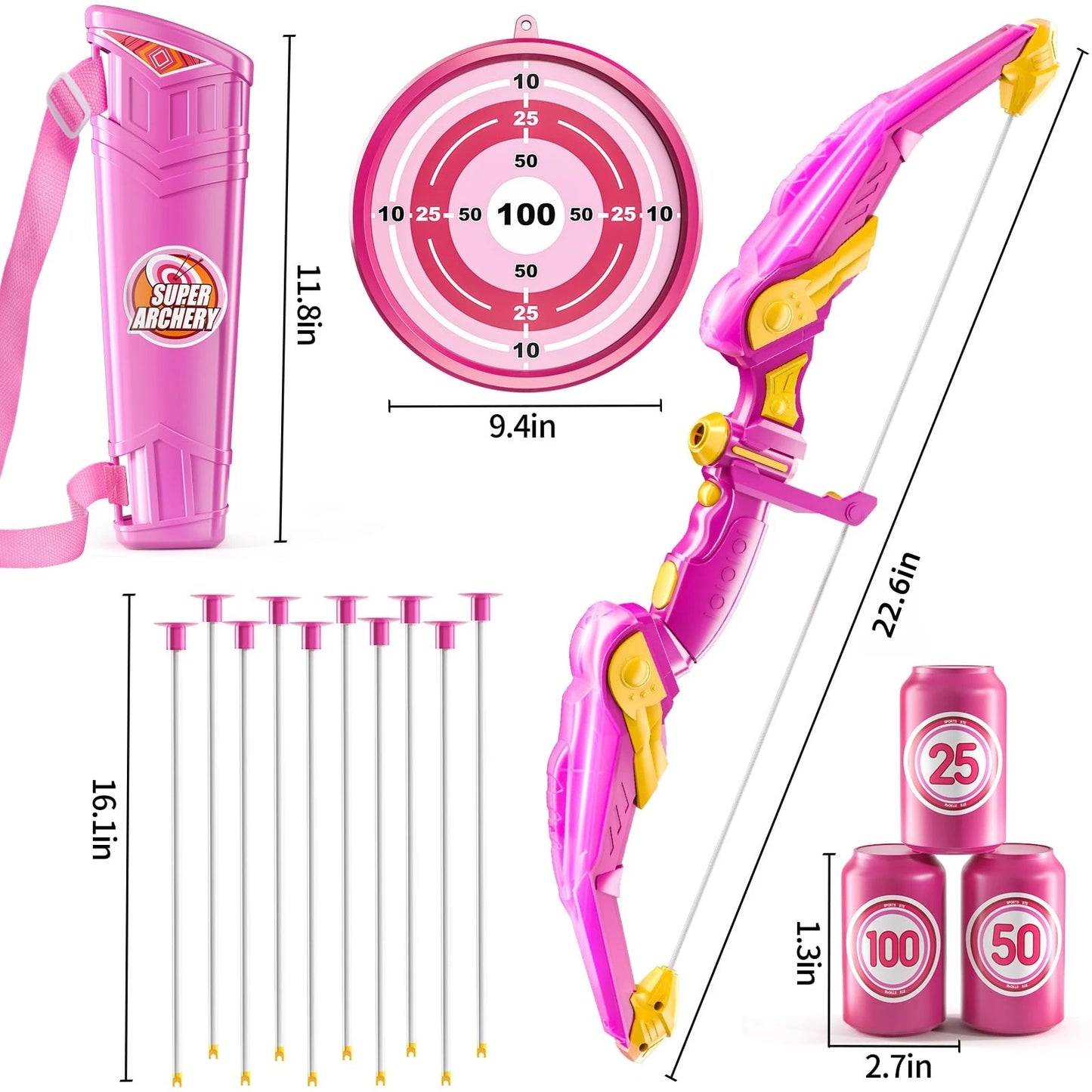 LED Light-Up Kids Archery Set — 10 Suction Arrows, Target & Quiver (Ages 4–12)