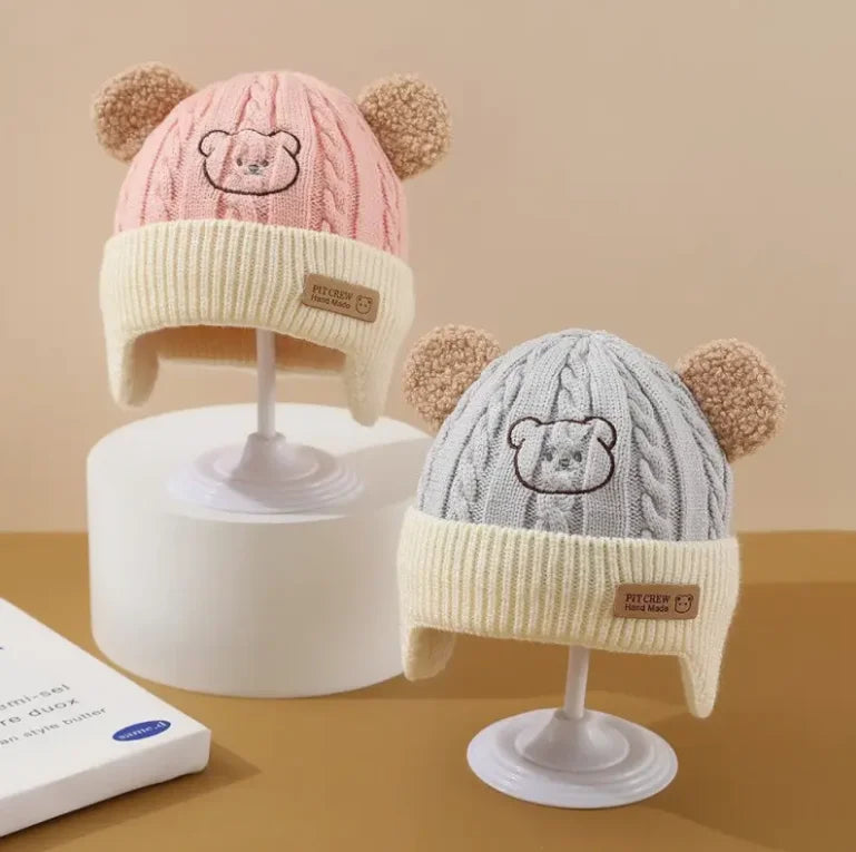 Bear Knit Baby Hat with Earflaps