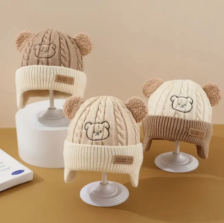 Bear Knit Baby Hat with Earflaps