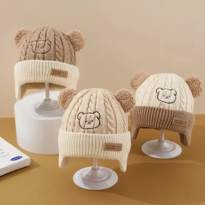 Bear Knit Baby Hat with Earflaps