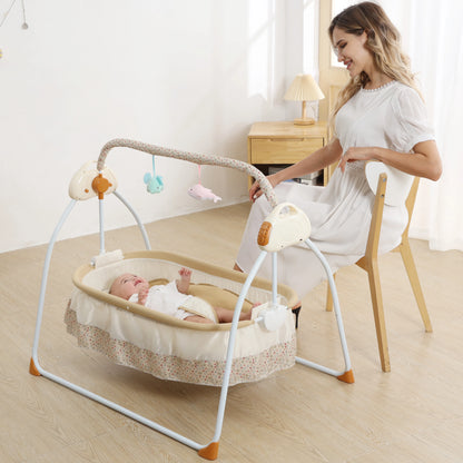 Electric Baby Swing Cradle — 5 Speeds, Bluetooth Lullabies, Remote