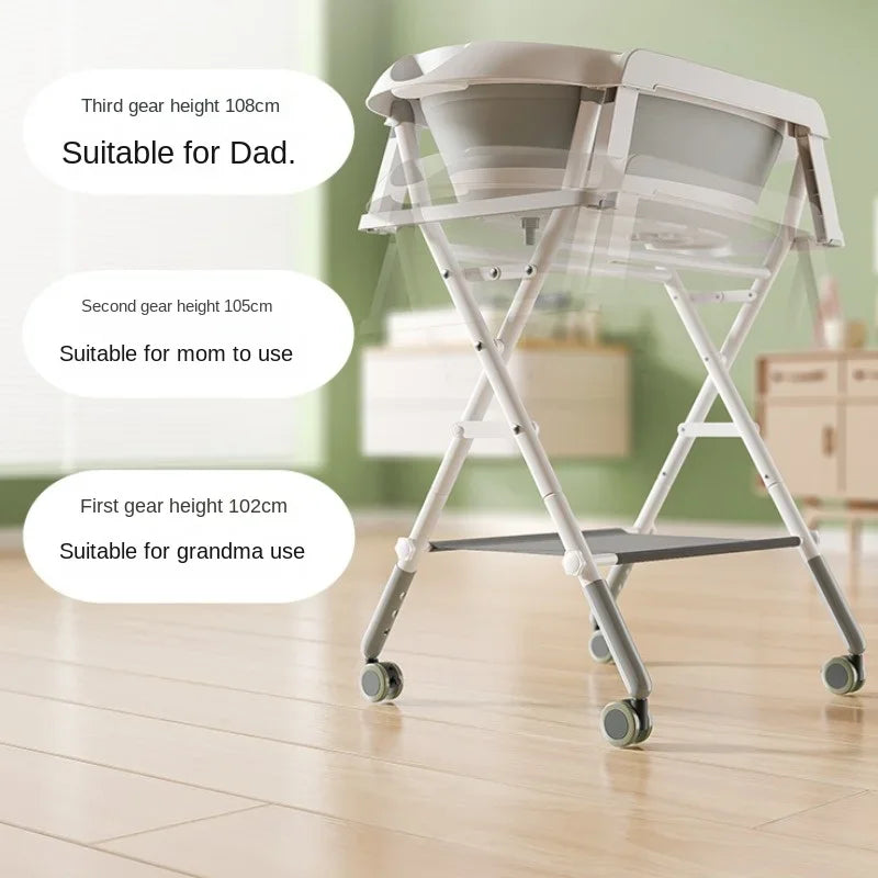 Foldable Baby Bath Tub with Stand — Height-Adjustable, Newborn to Toddler