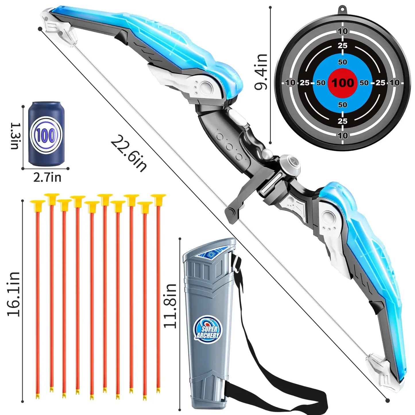 LED Light-Up Kids Archery Set — 10 Suction Arrows, Target & Quiver (Ages 4–12)