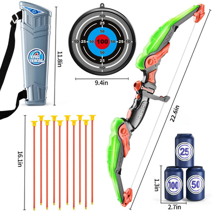LED Light-Up Kids Archery Set — 10 Suction Arrows, Target & Quiver (Ages 4–12)
