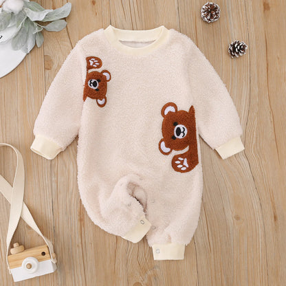 Bear Embroidered Plush Baby Onesie