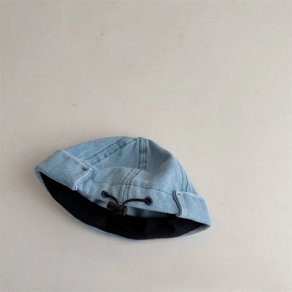 Washed Denim Baby Brimless Hat Adjustable Letter Embroidered Children Melon Beanie Solid Color Drawstring Closure Landlord Cap