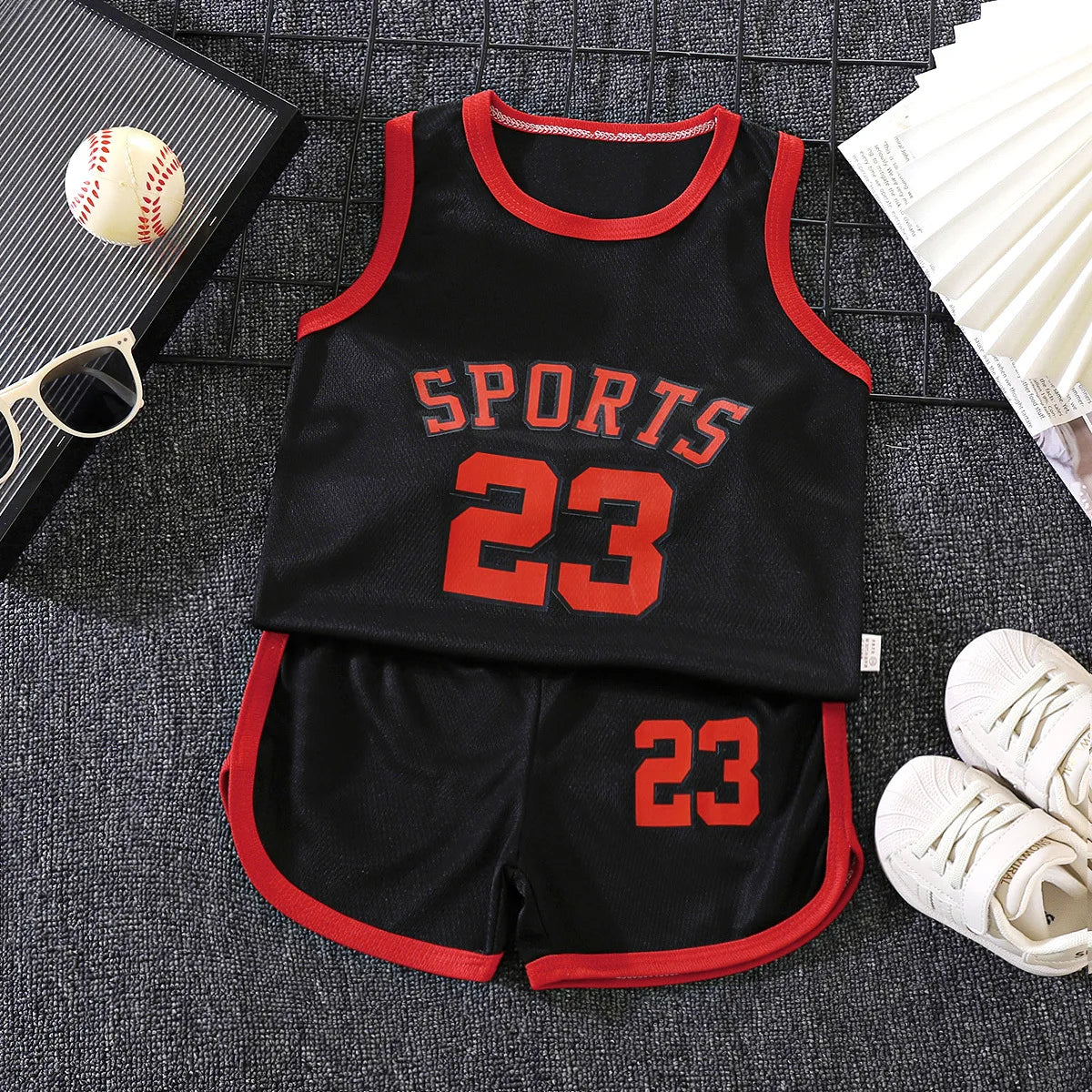 Kids Sports Set for Boys and Girls Baby Basketball Jersey Summer Mesh Tank Top Shorts Quick Dry Set Summer Sportswear
