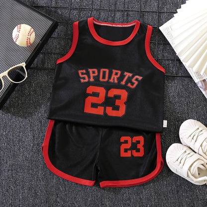 Kids Sports Set for Boys and Girls Baby Basketball Jersey Summer Mesh Tank Top Shorts Quick Dry Set Summer Sportswear