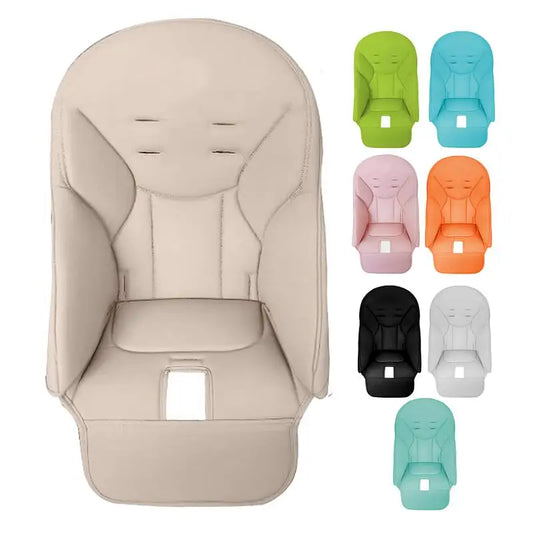 PU leather baby high chair seat cushion in beige, wipe-clean cover