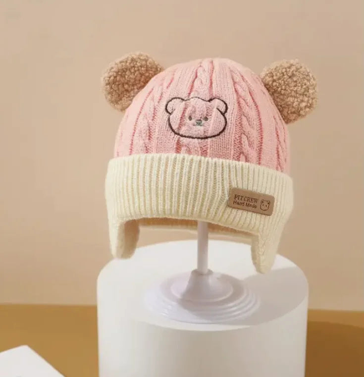 Bear Knit Baby Hat with Earflaps