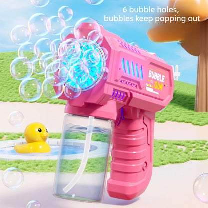 Automatic Bubble Machine Gun — 6-Hole, LED Lights (Ages 3+)