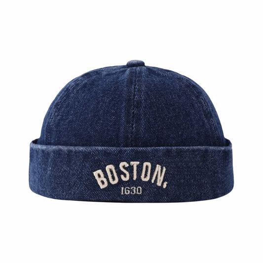 Washed Denim Baby Brimless Hat Adjustable Letter Embroidered Children Melon Beanie Solid Color Drawstring Closure Landlord Cap