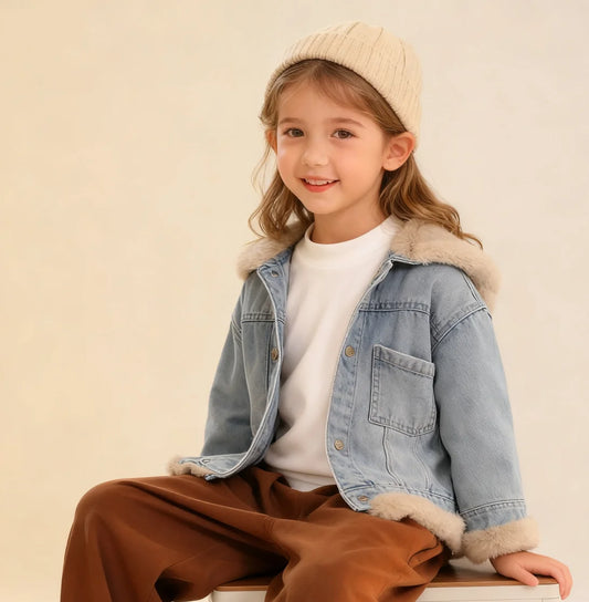 Girls Teddy Fleece Denim Jacket