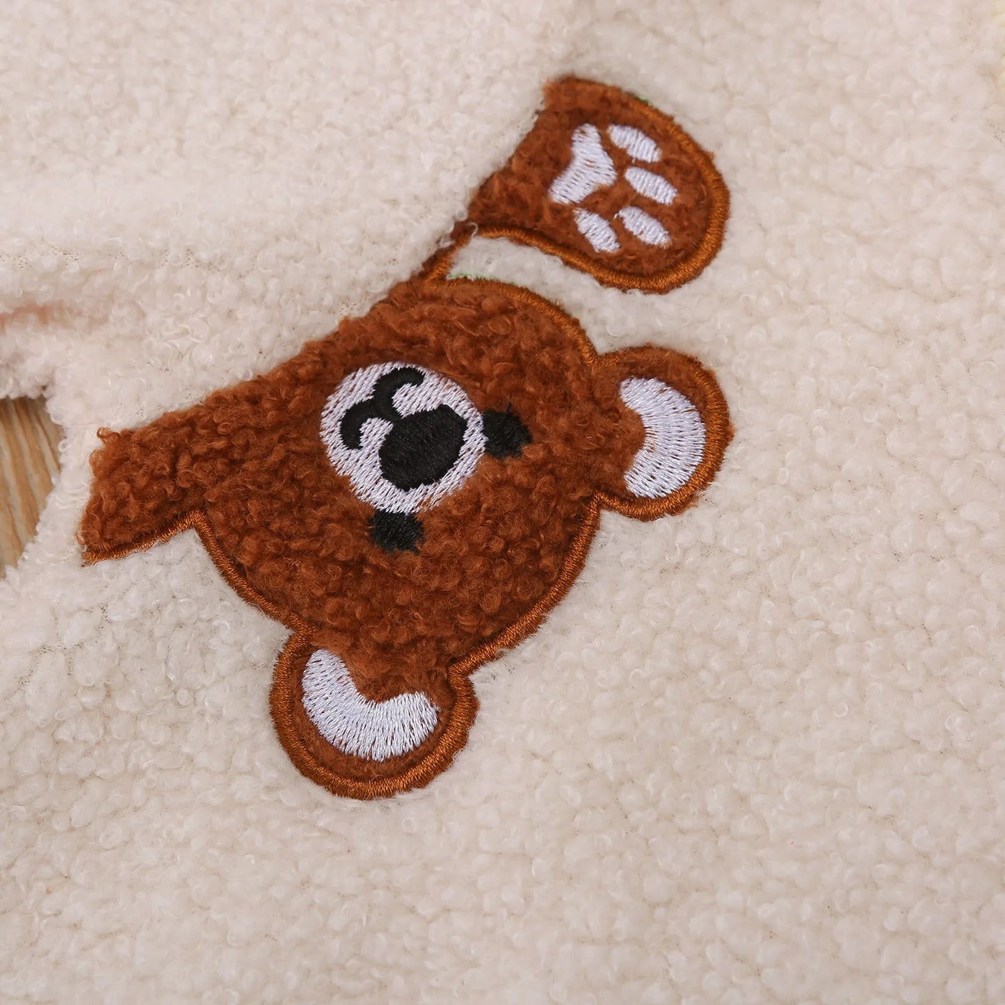 Bear Embroidered Plush Baby Onesie