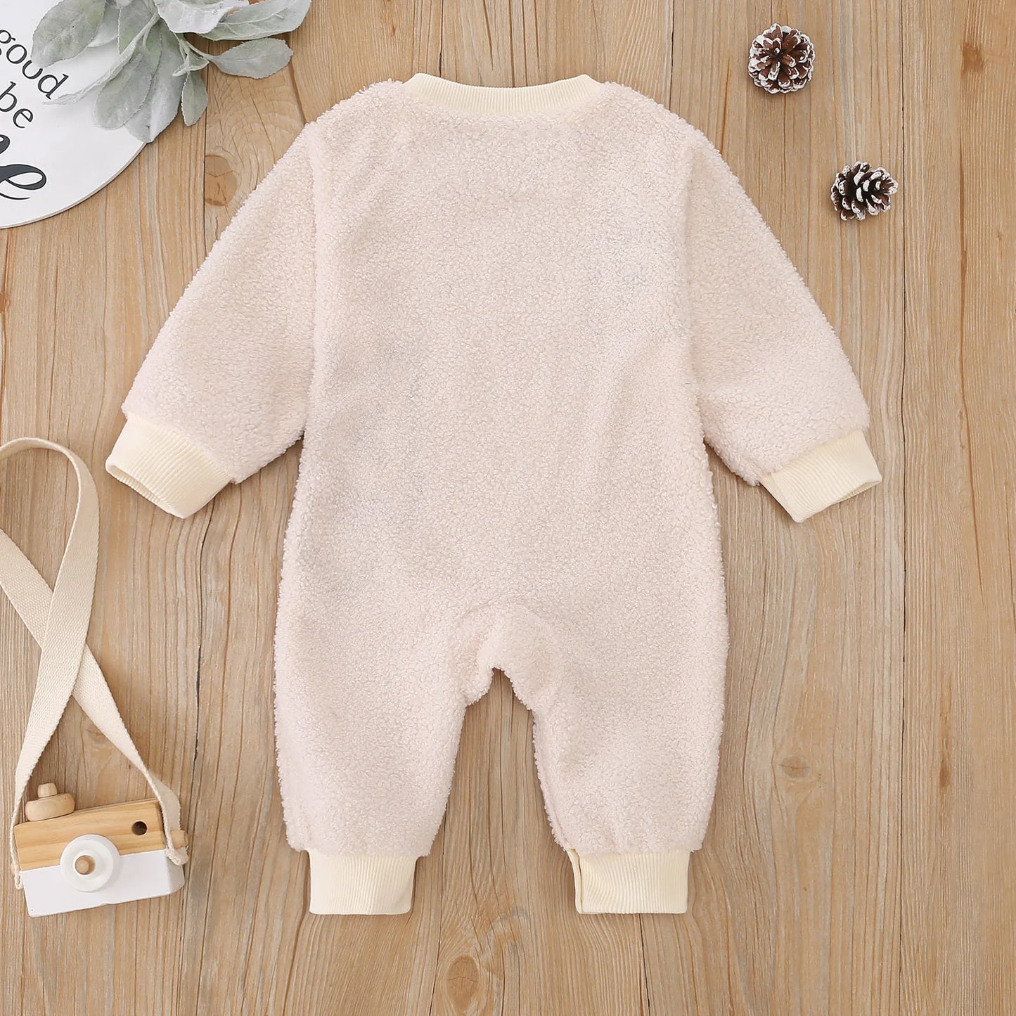 Bear Embroidered Plush Baby Onesie