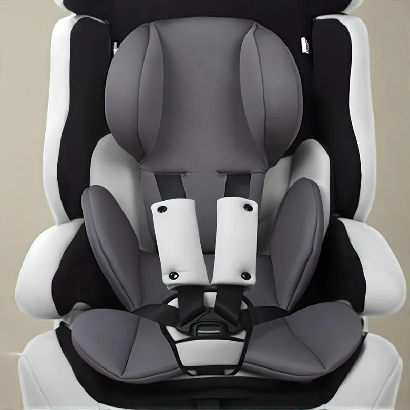 Memory foam car seat and stroller cushion in gray with safety straps
