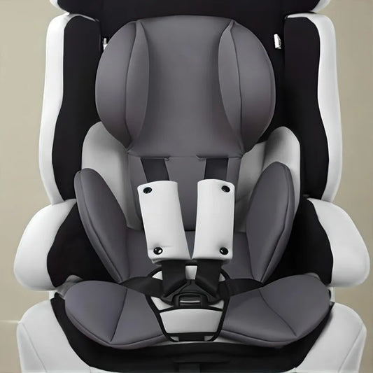 Memory foam car seat and stroller cushion in gray with safety straps