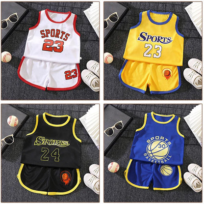 Kids Sports Set for Boys and Girls Baby Basketball Jersey Summer Mesh Tank Top Shorts Quick Dry Set Summer Sportswear