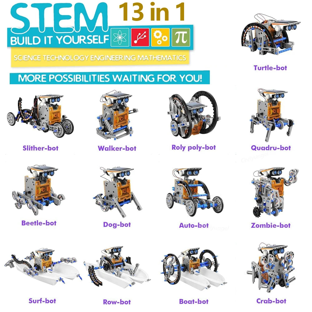 13-in-1 Solar Robot Kit | STEM Science Toy for Kids — Build 13 Solar Models